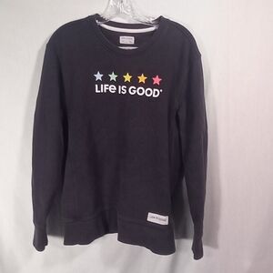 Life is Good Charcoal Gray Print Long Sleeve Crew Neck Sweater Size L